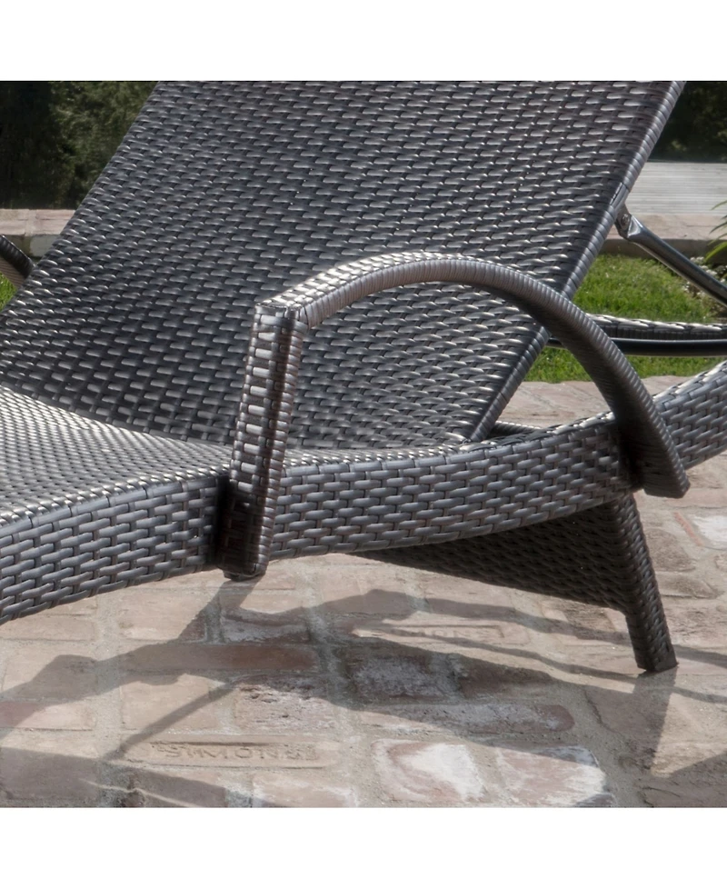 Noble House Salem Outdoor Chaise Lounge with Arms and Stripe Cushion