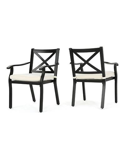 Noble House Exuma Outdoor Cast Dining Chairs with Cushions, Set of 2