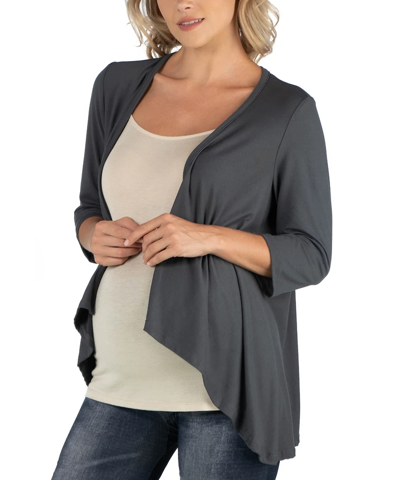 24seven Comfort Apparel Elbow Length Sleeve Maternity Open Cardigan