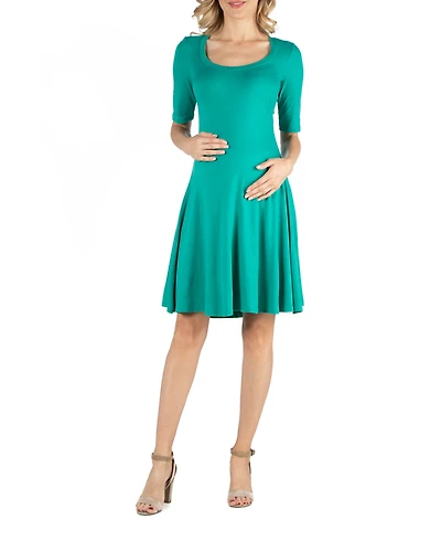 24seven Comfort Apparel Knee Length A Line Elbow Sleeve Maternity Dress