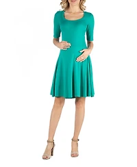 24seven Comfort Apparel Knee Length A Line Elbow Sleeve Maternity Dress
