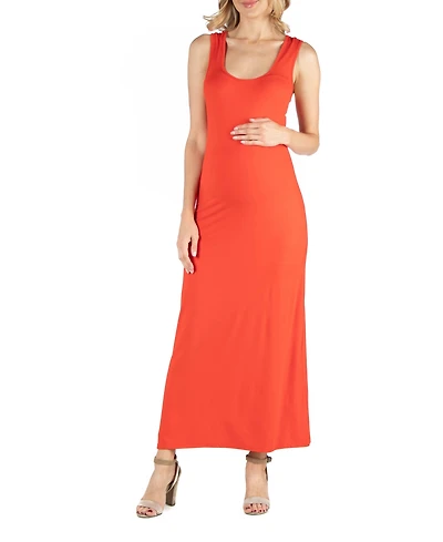 24seven Comfort Apparel Scoop Neck Maternity Maxi Dress with Racerback Detail