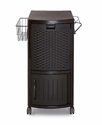 Suncast DCCW3000D 77 Quart Resin Wicker Patio Cooler with Cabinet & Wire Basket