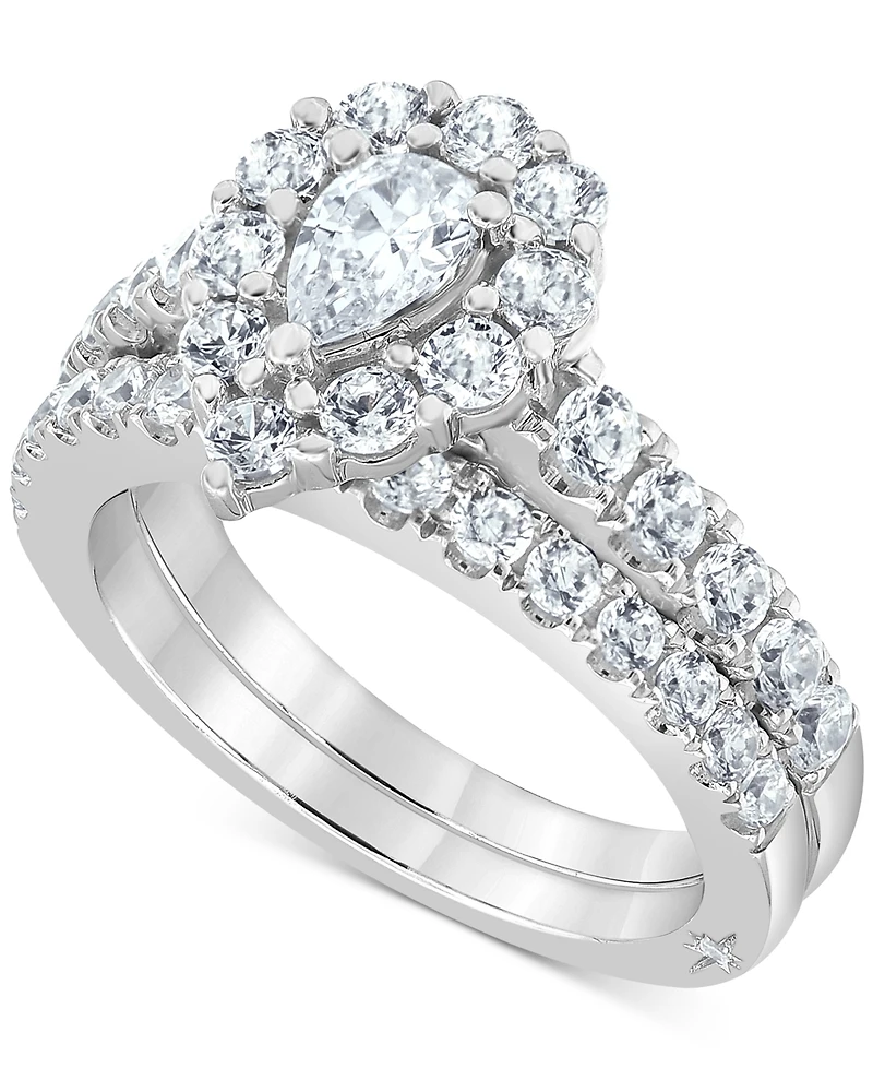 Certified Diamond Pear Halo Bridal Set (2 ct. t.w.) in 18k White, Yellow or Rose Gold