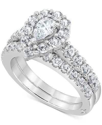 Certified Diamond Pear Halo Bridal Set (2 ct. t.w.) in 18k White, Yellow or Rose Gold