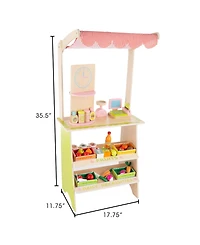 Hey Play Kids Fresh Market Selling Stand - Wooden Grocery Store Playset With Toy Cash Register, Scale, Pretend Credit Card And Food Accessories