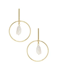 Ettika Modern Gold - Tone and Freshwater Pearl Drop Hoop Earrings