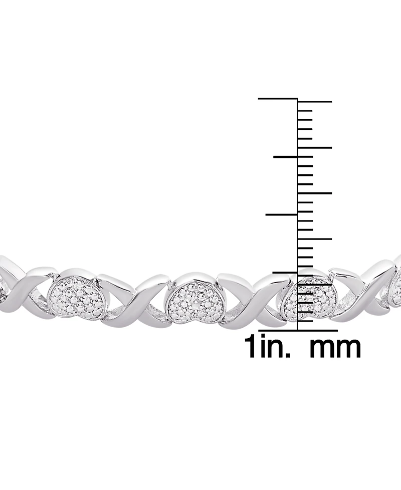 Diamond Accent Heart X Link Bracelet in Silver Plate or Gold Plate or Rose Gold Plate