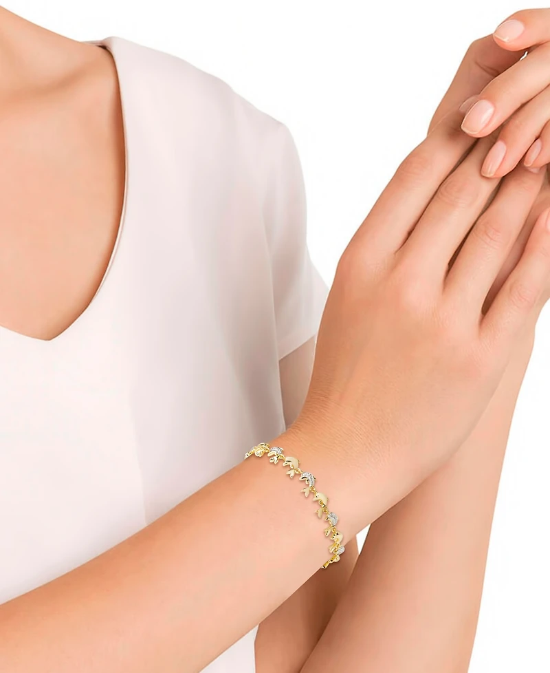 Diamond Accent Dolphin Bolo Adjustable Bracelet Silver-Plated Brass