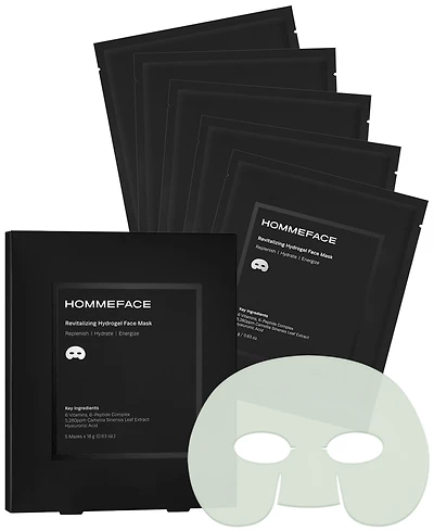 Hommeface Men's Revitalizing Hydrogel Facial Sheet Mask Set, 5 masks x 18g (0.63 oz)