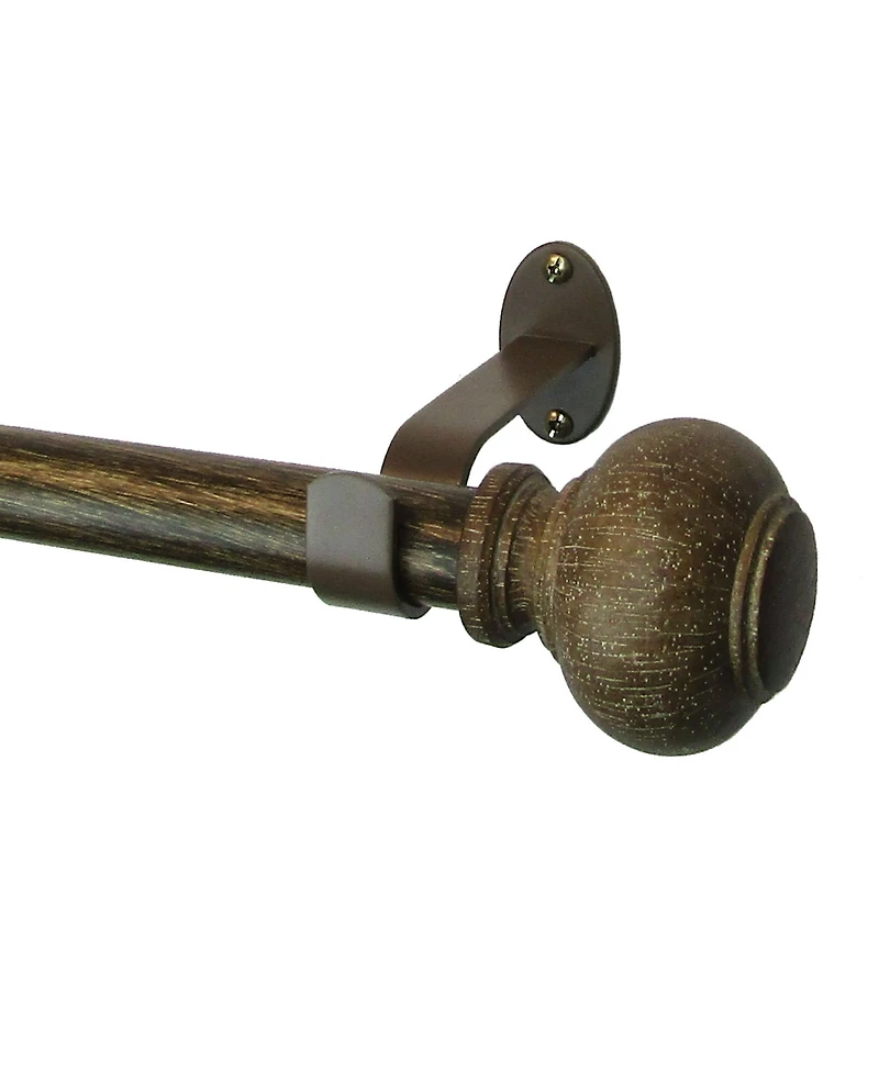 Elrene Home Fashions Rhinebeck Rustic Faux Wood 1" Diameter Adjustable Curtain Rod Set with Round Finials