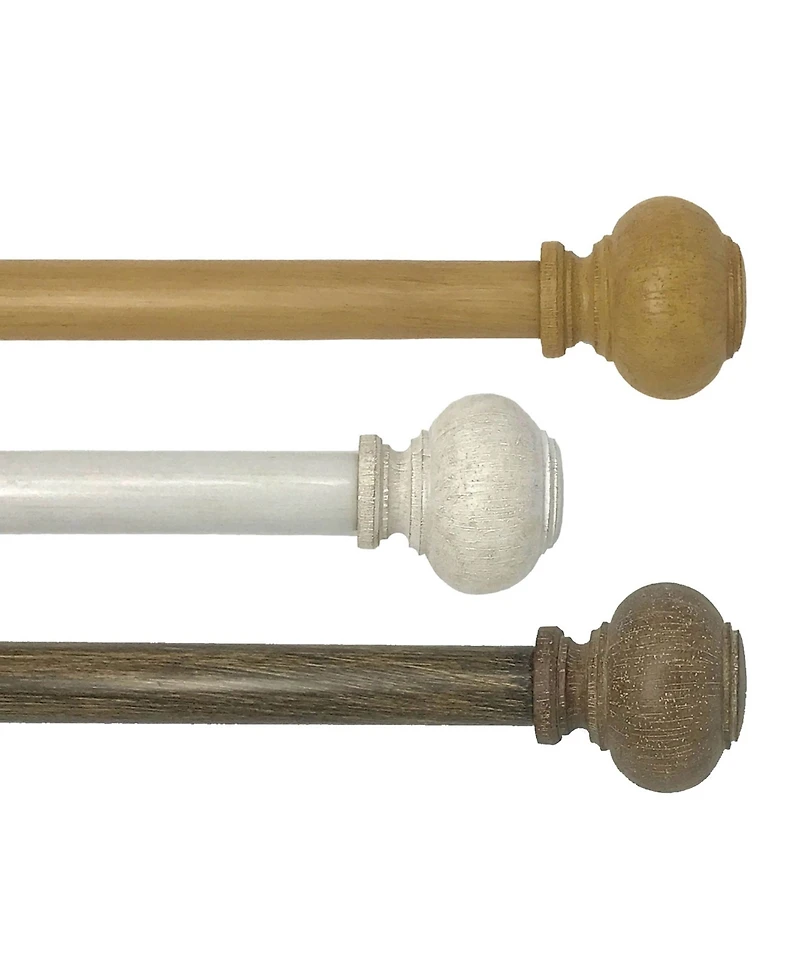 Elrene Home Fashions Rhinebeck Rustic Faux Wood 1" Diameter Adjustable Curtain Rod Set with Round Finials