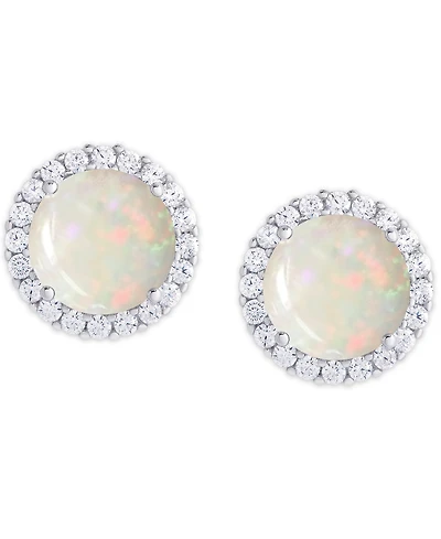Birthstone Round Cubic Zirconia Halo Solitaire Stud Earrings Silver Plate