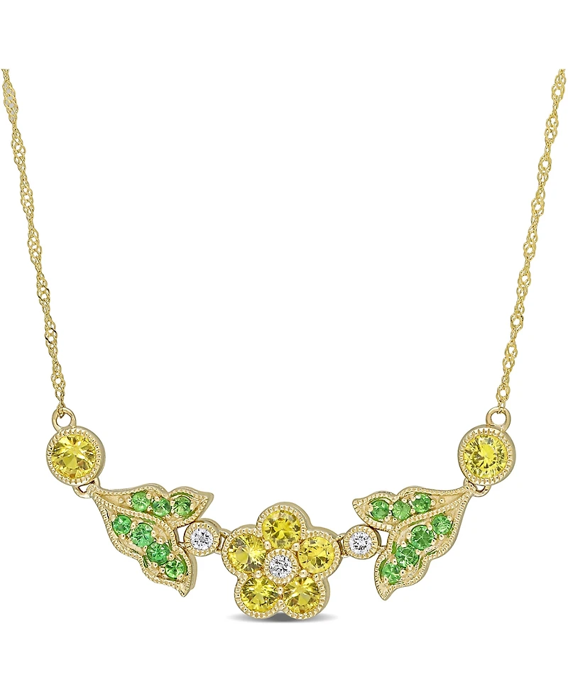 Yellow Sapphire (1-1/5 ct. t.w.) & Tsavorite (1/5 ct. t.w.) Flower & Leaf 17" Statement Necklace in 10k Gold