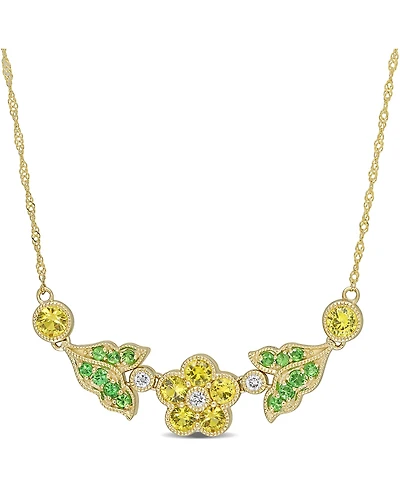 Yellow Sapphire (1-1/5 ct. t.w.) & Tsavorite (1/5 ct. t.w.) Flower & Leaf 17" Statement Necklace in 10k Gold