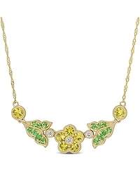 Yellow Sapphire (1-1/5 ct. t.w.) & Tsavorite (1/5 ct. t.w.) Flower & Leaf 17" Statement Necklace in 10k Gold