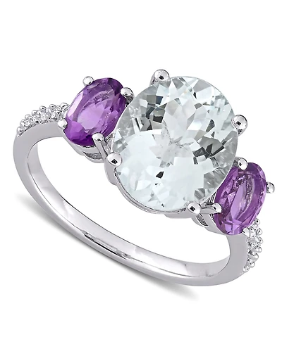 Macy's Aquamarine (3 ct. t.w.), Amethyst (4/5 ct. t.w.) & Diamond (1/10 ct. t.w.) Ring in Sterling Silver