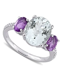 Macy's Aquamarine (3 ct. t.w.), Amethyst (4/5 ct. t.w.) & Diamond (1/10 ct. t.w.) Ring in Sterling Silver