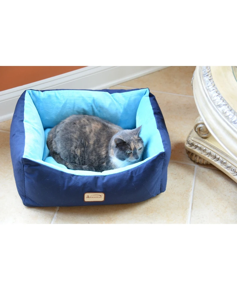Armarkat Cat Bed, Small Pet Bed, Navy Blue/Sky Blue, C09HSL/Tl - Extra Thick Poly Fill, Waterproof Lining, Skid-Free Base