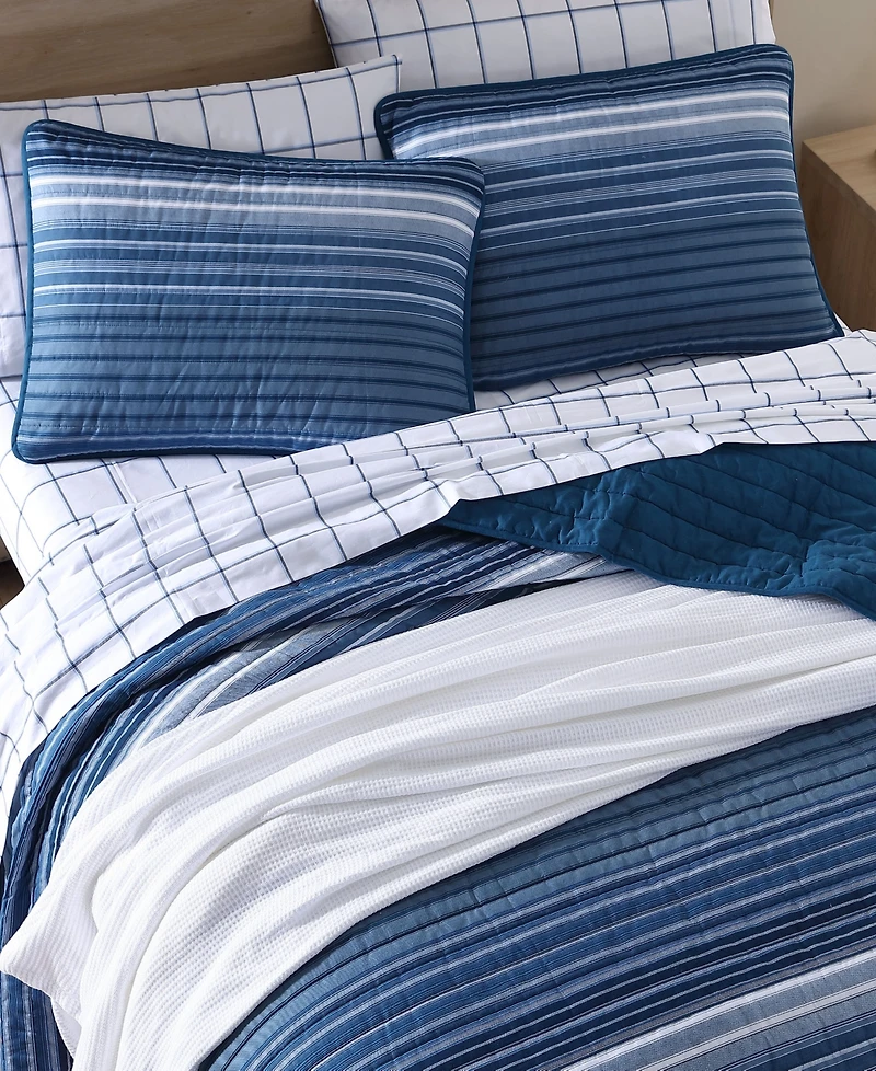 Nautica Coveside Blue Cotton Reversible -Piece Quilt Set
