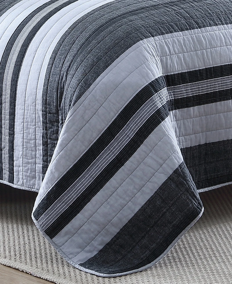Nautica Ardmoore Grey Cotton Reversible 3-Piece Quilt Set, King