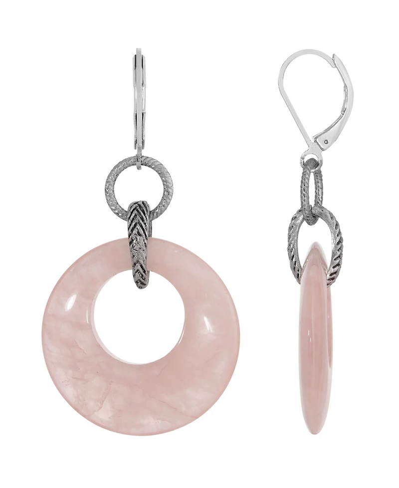 2028 Silver-Tone Semi Precious Round Hoop Drop Earrings