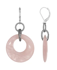 2028 Silver-Tone Semi Precious Round Hoop Drop Earrings