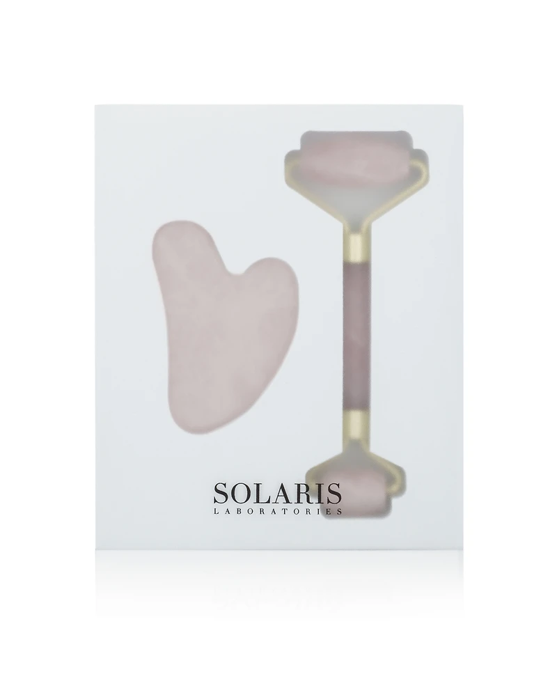 Solaris Laboratories Ny Rose Quartz Dermal Roller and Gua Sha 2 Piece Set