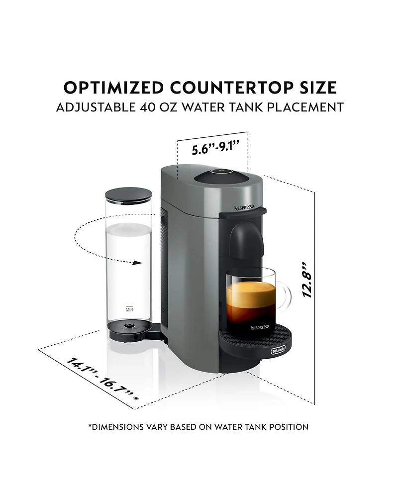 Nespresso Vertuo Plus Coffee and Espresso Machine by De'Longhi with Aeroccino, Grey