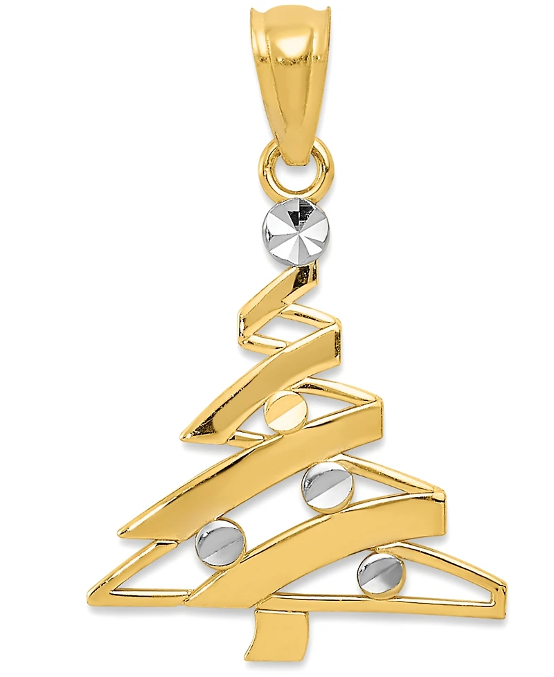 Two-Tone Modern Christmas Tree Charm Pendant in 14k Gold