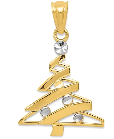 Two-Tone Modern Christmas Tree Charm Pendant in 14k Gold