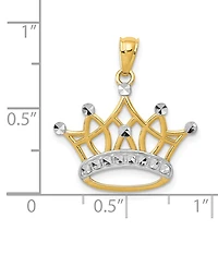 Majestic Crown Charm Pendant in 14K Gold with Rhodium Plating