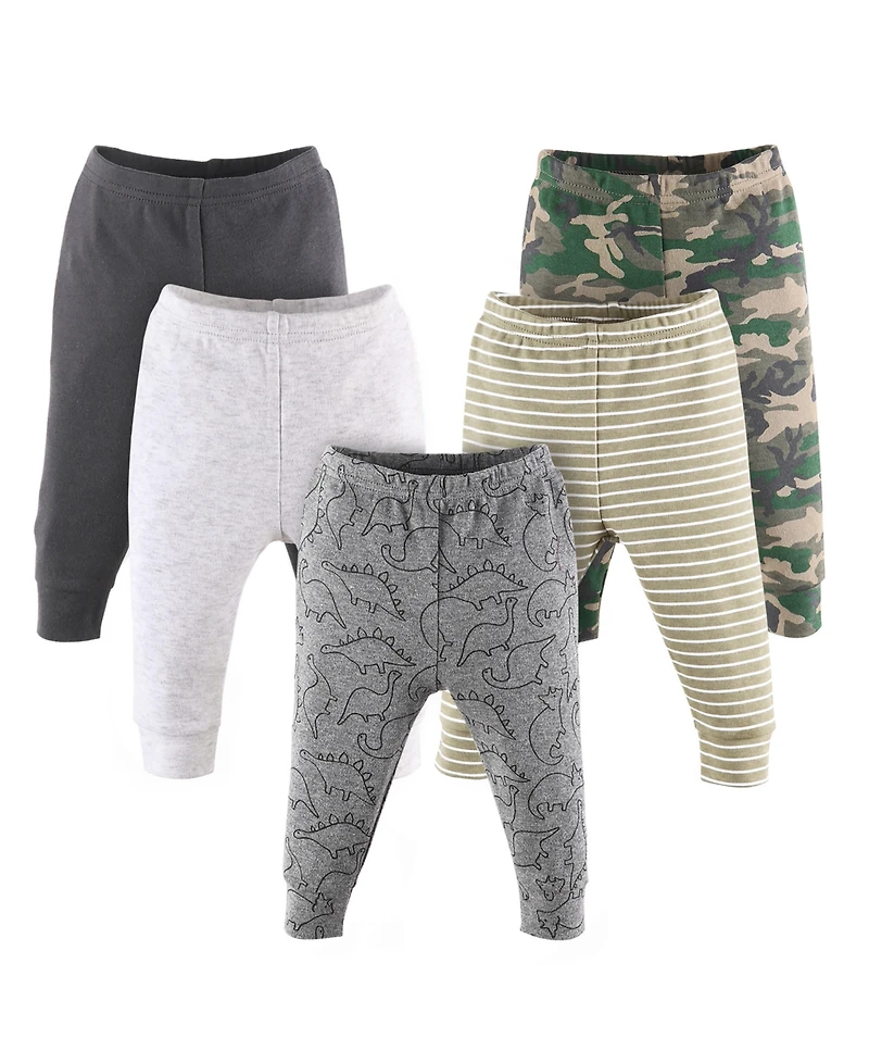 The Peanutshell Baby Boys Pants Set, 5 Pack, Camo & Dino