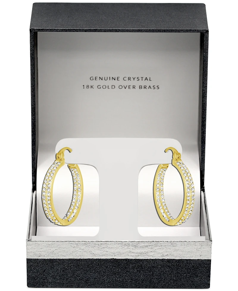 And Now This Crystal Small Double Hoop Earrings in Silver-Plate or Gold Plate, 1"