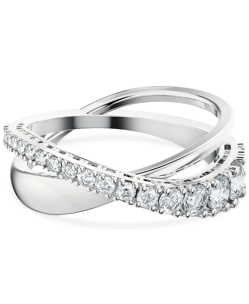 Swarovski Silver-Tone Crystal Twist Double-Row Ring