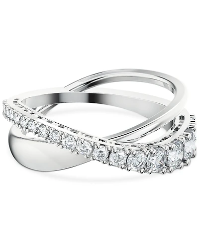 Swarovski Silver-Tone Crystal Twist Double-Row Ring