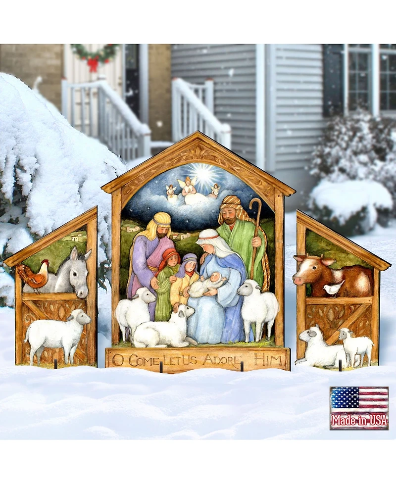 Designocracy by Susan Winget Holly Family Nativity Outdoor, Wall and Lawn Decor, Set of 3