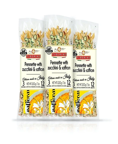 Tiberino One Pot Dish - Pennette Pasta with Zucchini and Saffron - 7oz 200 Grams, Pack of 3