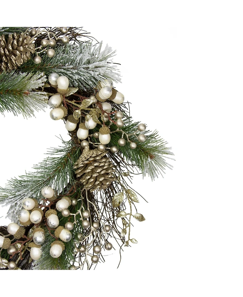 Northlight Unlit Acorn and Pine Cone Flocked Pine Needle Artificial Christmas Wreath