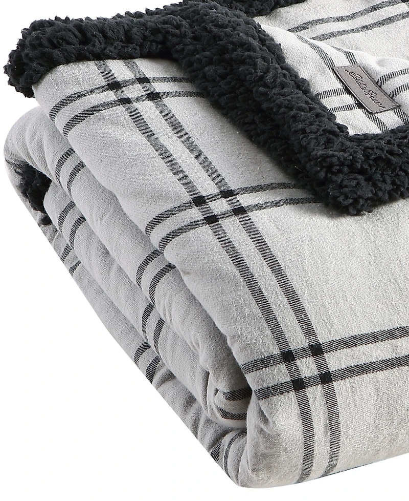 Eddie Bauer Kettle Falls Plaid Cotton Yarn Dye Flannel Reversible Throw, 60 " X 50"