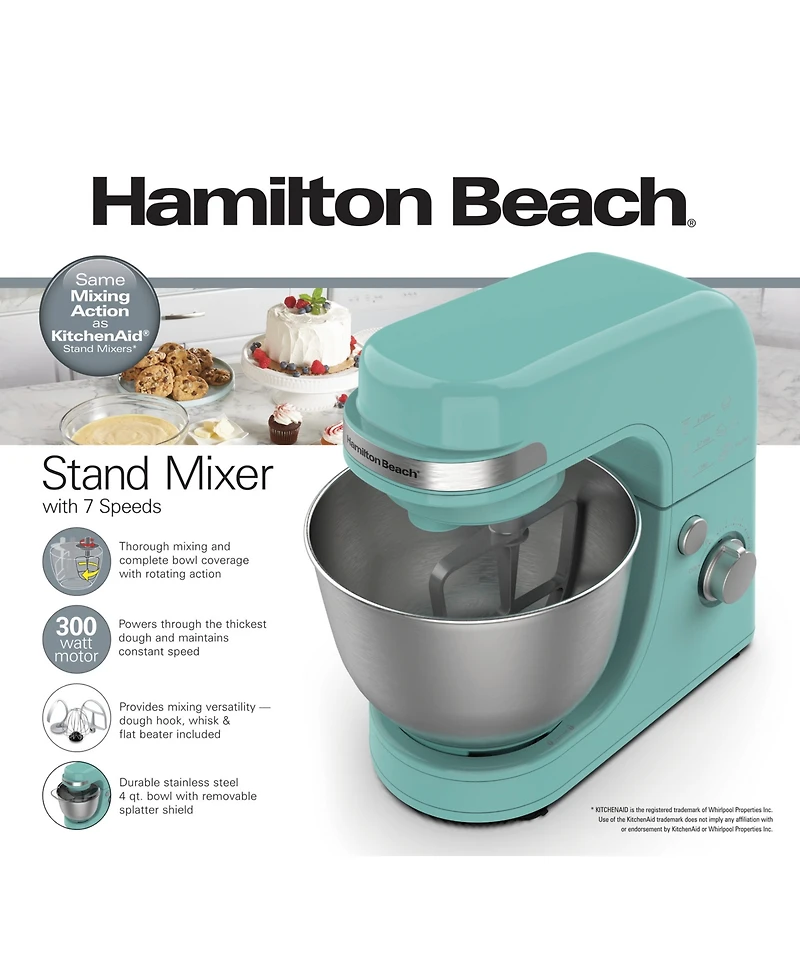 Hamilton Beach 7-Speed 4 Quart Stand Mixer, 300 Watts