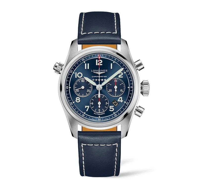 Longines Men's Automatic Spirit Stainless Steel Chronometer Brown Leather Strap Watch 42mm