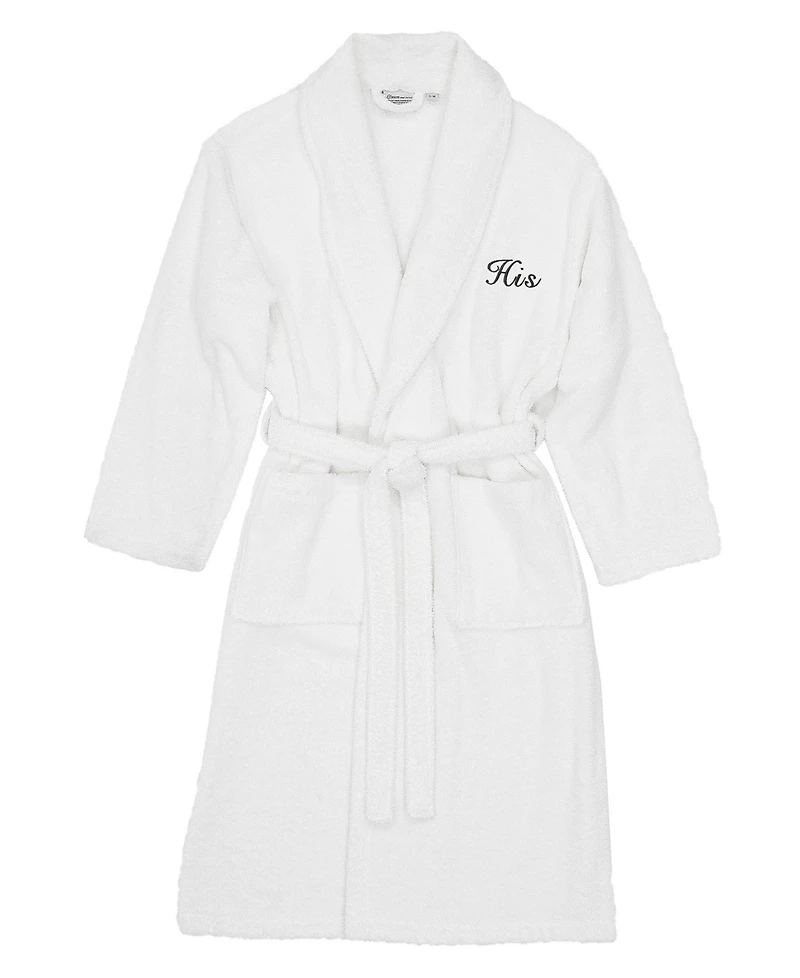 Linum Home Script Font Turkish Cotton Embroidered His Terry Bathrobe