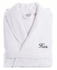 Linum Home Script Font Turkish Cotton Embroidered His Terry Bathrobe