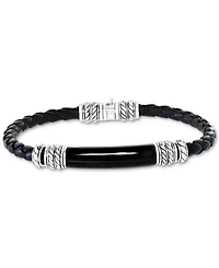 Effy Men's Onyx Black Leather Braided Bracelet in Sterling Silver