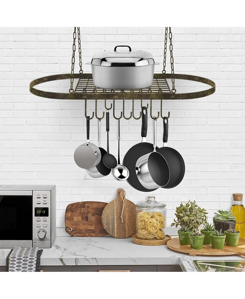 Sorbus Pot and Pan Oval Rack for Ceiling with Hooks - Multi-Purpose Organizer for Home, Restaurant, Kitchen Cookware, Utensils, Household (Bronze)