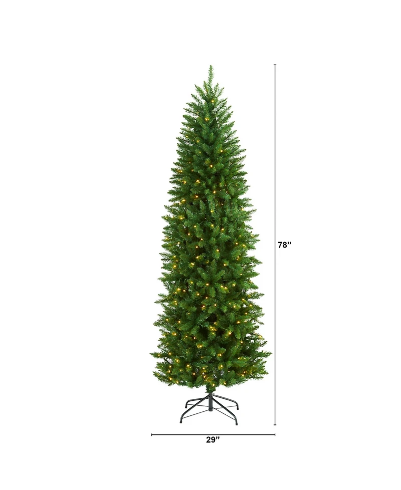 Nearly Natural Slim Mountain Pine Artificial Christmas Tree with 300 Clear Led Lights