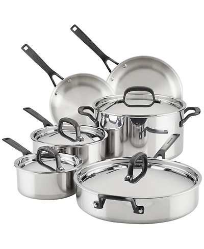 KitchenAid 5-Ply Clad Stainless Steel 10 Piece Cookware Induction Pots and Pans Set