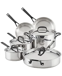 KitchenAid 5-Ply Clad Stainless Steel 10 Piece Cookware Induction Pots and Pans Set