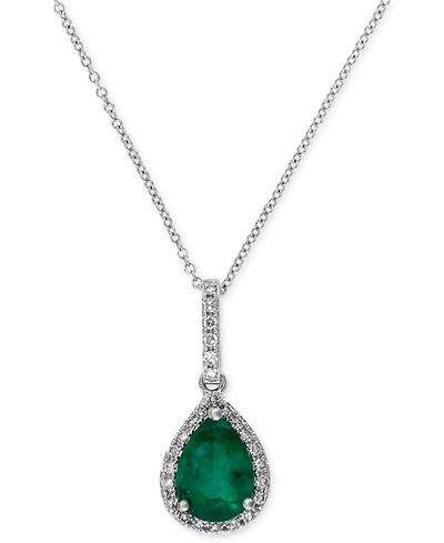 Effy Emerald (9/10 ct. t.w.) and Diamond (1/8 ct. t.w.) Drop Pendant in 14k White Gold, Created for Macy's